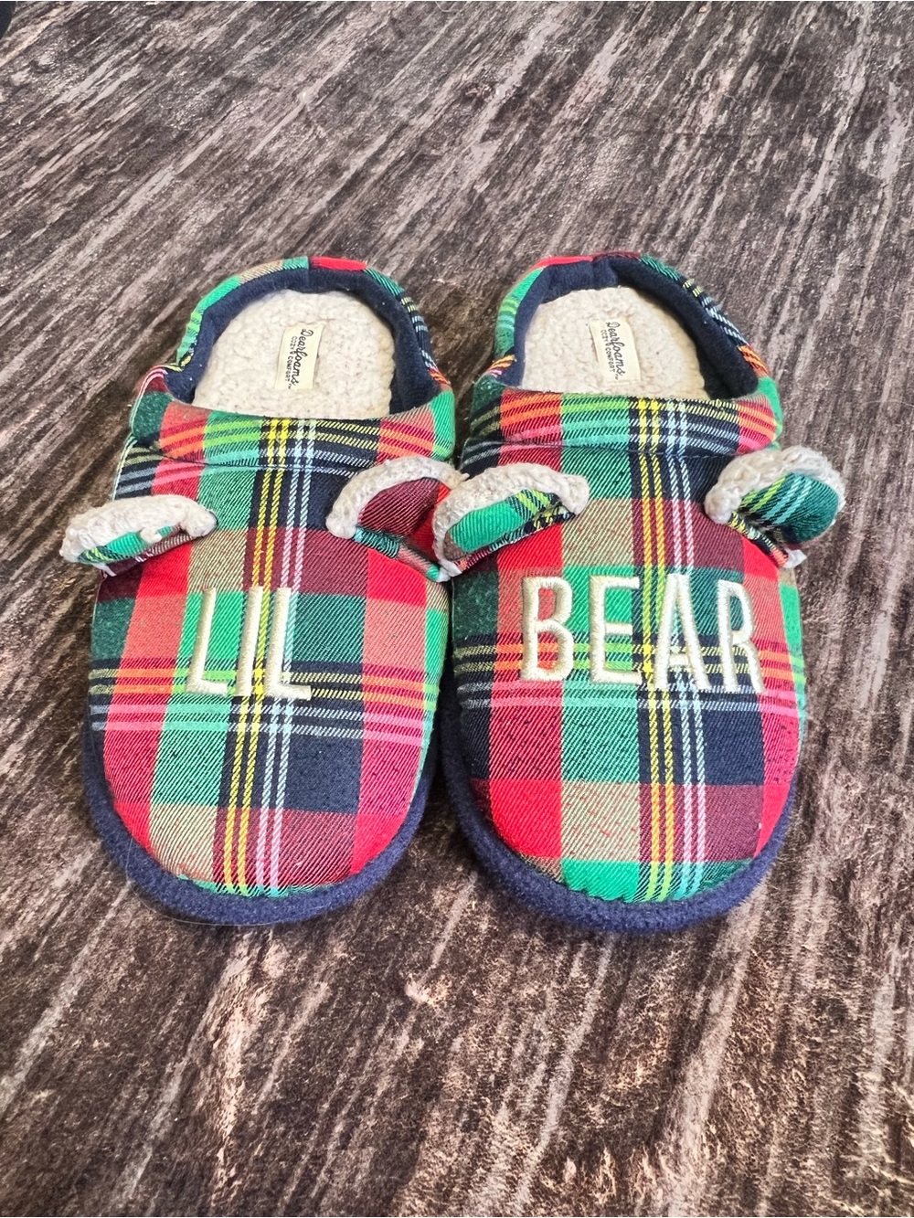 Lil Bear Plaid Toddler Slippers - Christmas